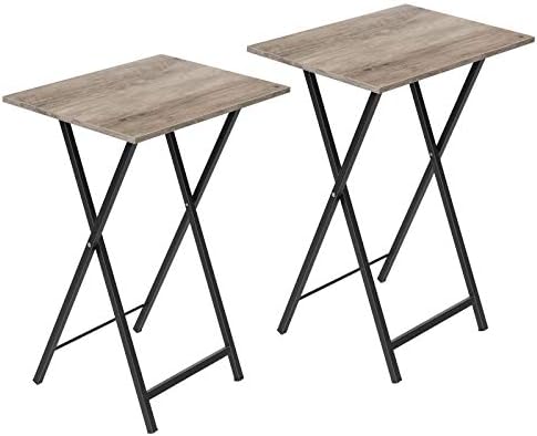 HOOBRO Folding TV Tray Tables, Set of 2 Side Table for Small Space, Industrial Snack Tables for Eating at Couch, Stable Metal Frame, Easy Assembly, Space Saving, Greige and Black BG25BZ01 by HOOBRO