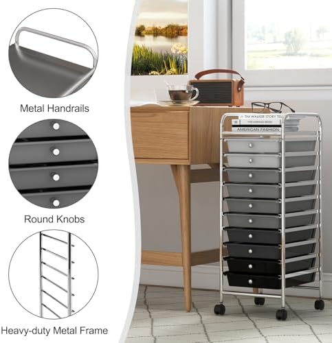 MEDIMALL 10 Drawers Rolling Storage Cart, Multipurpose Craft Storage Cart with Wheels, Mobile Tools Scrapbook Paper Organizer Cart for Office School Home Use - Image 6