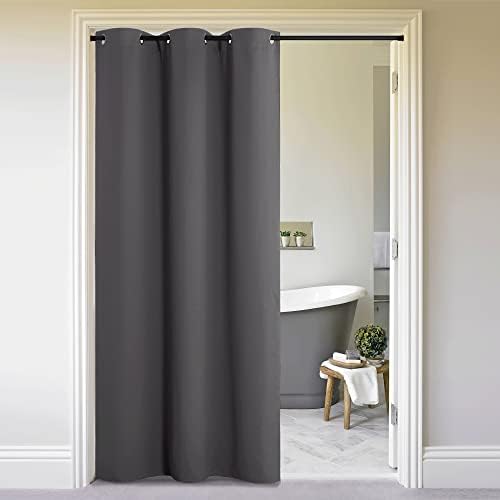 NICETOWN Doorway Curtain Privacy, Door Cover Curtain, Sound Reducing Winter Insulated Thermal Room Darkening Blackout Curtains for Bedroom, 84 inch Length (1 Panel, 5ft Wide by 7ft Long, Gray) by NICETOWN