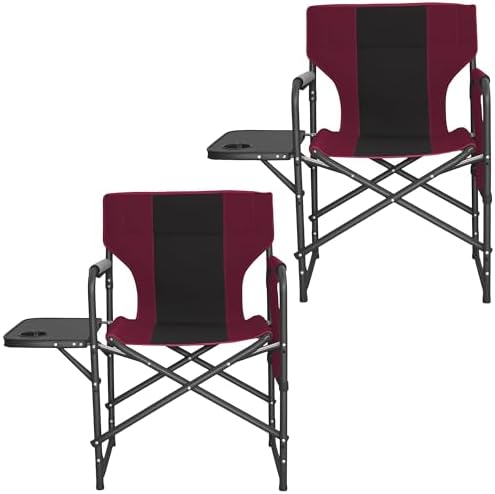 2 Pack Directors Chair 17.5" Seat Height, Bar Height Folding Chair with Side Table, Foldable Camping Chair with Side Pocket for Makeup Artist, Sports Event, Supports 400LBS - Red by Tisetrail