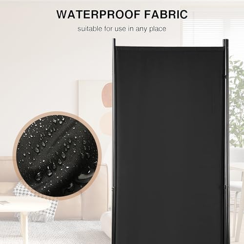 Room Divider 6-Panel Privacy Screen, Portable Screen Steel Frame with Hook&Loop for Home, Office, Classroom, Studio, Meeting (Black) - Image 6