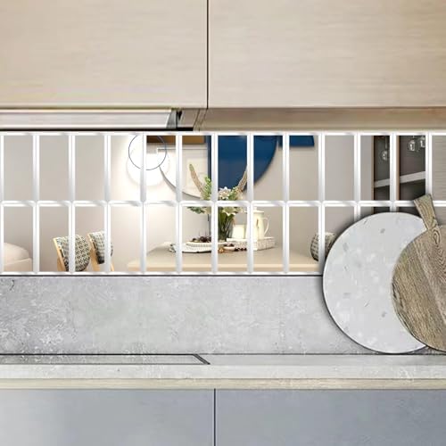 40 Pcs Peel and Stick Beveled Mirror Glass Tile.6x3 Inch Mirror Backsplash Tiles. Cute Mirror Strip Tile for Kitchen, Bathroom Wall. 40 Pcs - Image 4