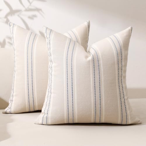 Hckot Dusty Blue Throw Pillows Covers 22x22 Decorative Stripe Pillow Covers by Hckot