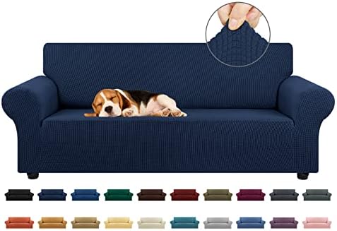 KEKUOU Stretch Couch Covers for Sofa, 3 Cushion Couch Slipcover,Navy Blue by KEKUOU