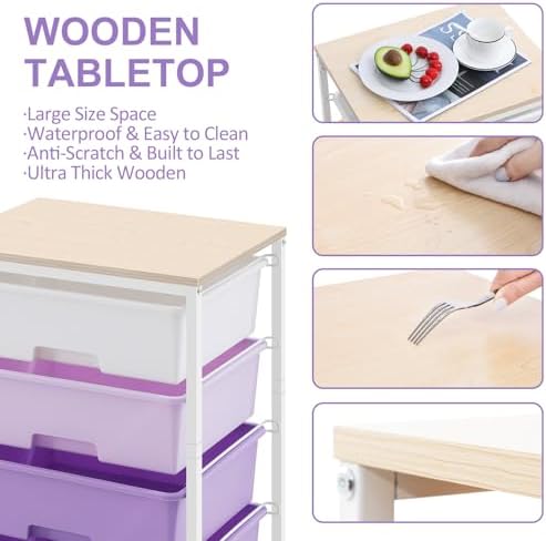 Utility Cart with 4 Drawers, Rolling Storage Cart with Drawers, Purple - Image 5