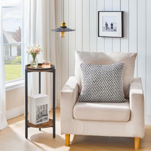 HOOBRO Small Round Side Table, 2-Tier Circle End Table for Small Space - Image 2