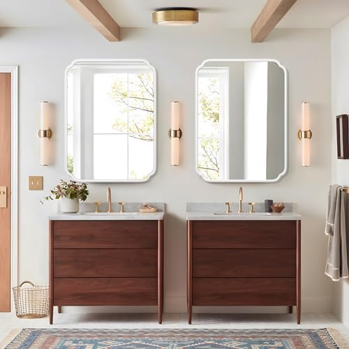 Ferytange White Bathroom Vanity Mirror for Over Sink 30" x 40" Modern Rounded Corner Rectangle Wall Mirror Decorative with Non-Rusting Iron Metal Framed (Horizontal/Vertical) - Image 2