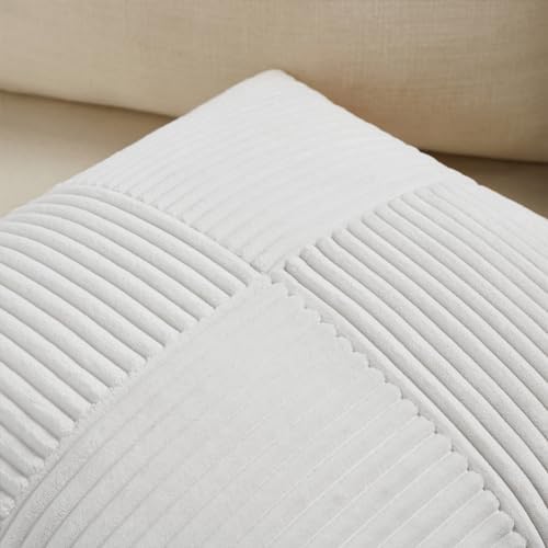 Fancy Homi 2 Packs Pure White Decorative Throw Pillow Covers 18x18 Inch for Living Room Couch Bed Sofa, Farmhouse Boho Home Decor, Soft Corss Corduroy Patchwork Textured Square Cushion Case 45x45 cm - Image 3