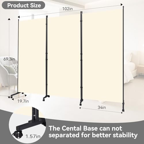 Folding Room Divider W/Wheels,Heavy Duty Base Privacy Screen Separator - Image 6