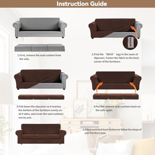 WEERRW 4 Pieces Couch Cover for Sofa Velvet Sofa Covers Washable, Chocolate - Image 6