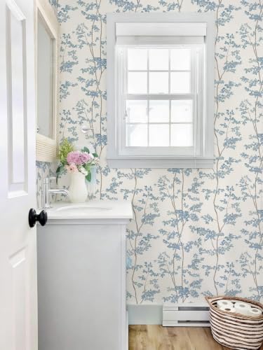 Ismoon Blue and White Forest Peel Stick Wallpaper for Modern Bedroom Wall | Renter Friendly Viny Wallpaper Tree Leaf Contact Paper Removable Self Adhesive Waterproof Textured 17.3x78.7in - Image 5