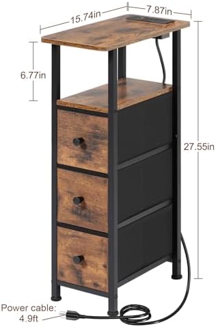 LOAKEKEL Narrow End Table with Charging Station, Small Nightstand - Image 3
