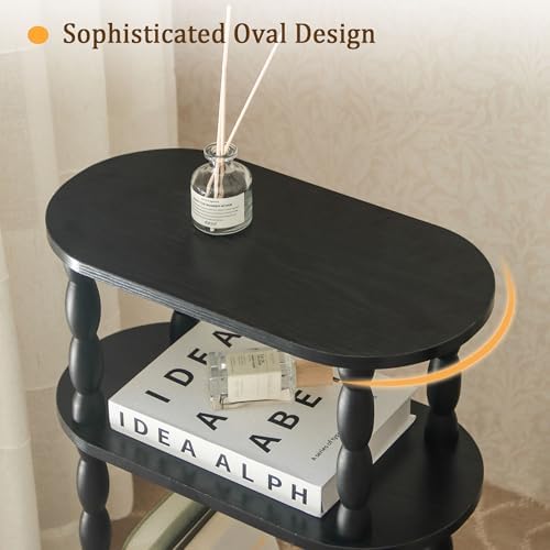 MaxSmeo Small Narrow Side Table, 3-Tier Narrow Black End Table with Storage - Image 5