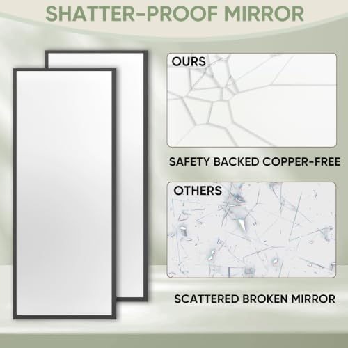 JUBEST 60x80 Mirrored Closet Door, 2-Panels Steel Frame Sliding Mirror Door Top & Bottom Track Kits, One Side Full-Sized Mirror with Safety Backing, Easy to Install, Black - Image 3