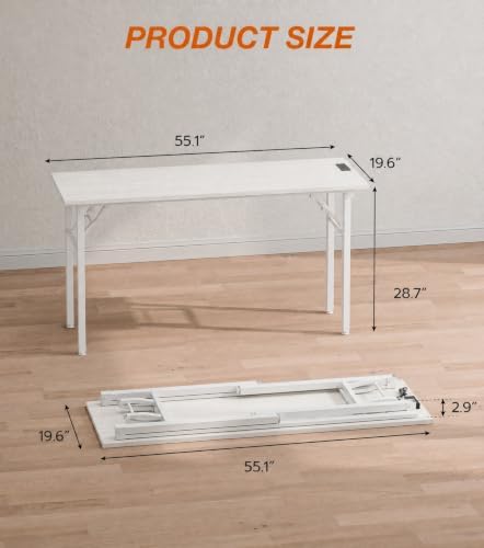 XBurmo Small Folding Desk Folding Table, No Assembly Foldable Desk Gaming Desk, 55.1-Inch Computer Table Workstation with 2 AC Outlets and 2 USB Ports for Bedroom and Home Office, White Ash - Image 2