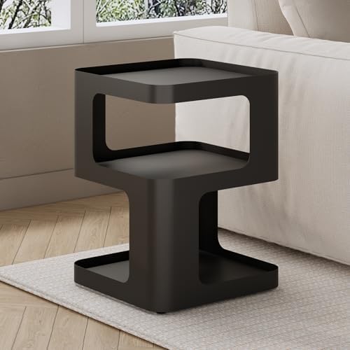 Modern Side Table for Sofa & Couch,Black Metal Bedside Table,3 Tier end Tables with Storage for Living Room & Bedroom,Compact Nightstand for Small Spaces,No Assembly Required - Image 6
