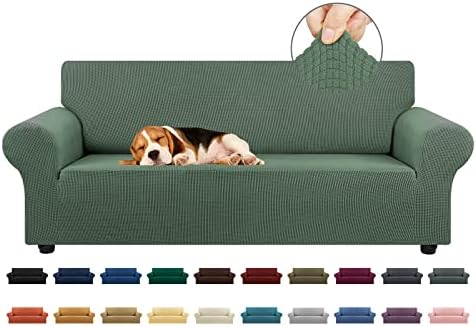 KEKUOU Stretch Couch Covers for Sofa, 3 Cushion Slipcover,Greyish Green by KEKUOU