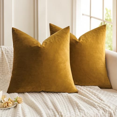 MIULEE Velvet Throw Pillow Covers 18x18 Inch Pack of 2 Mustard Yellow by MIULEE