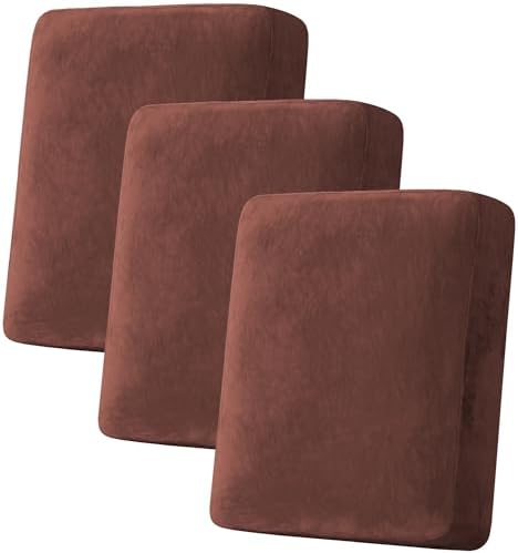 H.VERSAILTEX Velvet Stretch Couch Cushion Cover Plush Cushion Slipcover for Chair Loveseat Sofa Cushion Furniture Protector Seat Cushion Sofa Cover (3 Piece Sofa Cushion Covers, Burnt Brick) by HVERSAILTEX