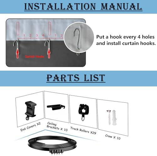 Room Divider Curtains with Ceiling Track, 95% Blackout Heavy Curtains Noise Reduction Privacy Curtain System Kits, 10 ft Wide x 8 ft Tall, Black, 1 Panel - Image 5