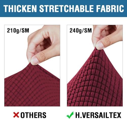 H.VERSAILTEX 4 Piece Stretch Sofa Covers for 3 Cushion Couch Covers for Living Room Furniture Slipcovers (Base Cover Plus 3 Seat Cushion Covers) Thicker Jacquard Fabric (Large Sofa, Burgundy) - Image 3