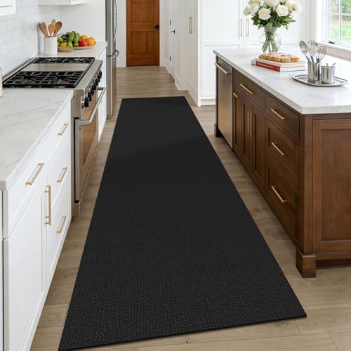 KOZYFLY Black Runners Rugs for Hallway 3x10, Wide Washable Runner Rug, Woven Non Slip Kitchen Runner, Braided Entryway Rug, Floor Carpet for Entry, Aisle, Hall, Black/Dark Grey - Image 2