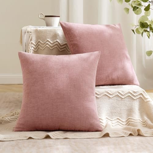 MIULEE Blush Pink Chenille Couch Throw Pillow Covers, 20x20 - Image 4