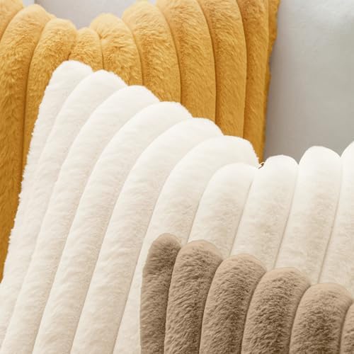MIULEE Faux Fur Decorative Throw Pillow Covers 20x20 Set of 2 Beige - Image 5