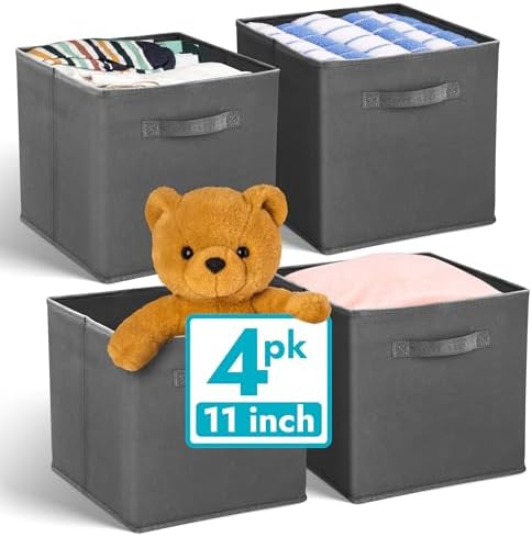 Reli. Storage Cubes (4 Pack) | Dark Gray Fabric Cube Bins 11"x11" by Reli