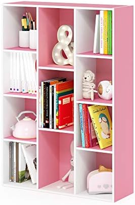 Furinno LUDER Book Shelf, 11-Cube Bookshelf, Reversible Bookcase, 9.4 x 29.1 x 41.7, Easy Assembly, for Living Room, Bedroom, Home Office, White/Pink by Furinno-FitsYourSpaceFitsYourBudget