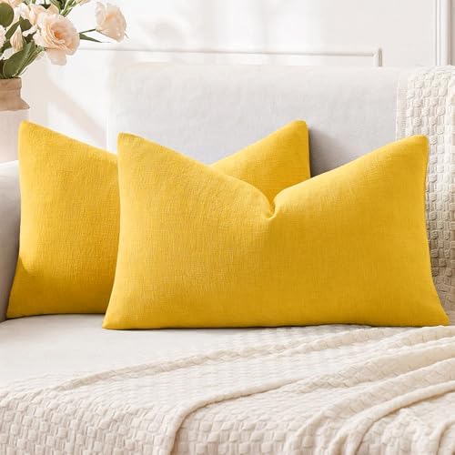 MIULEE Yellow Chenille Couch Lumbar Throw Pillow Covers, 12x20 by MIULEE