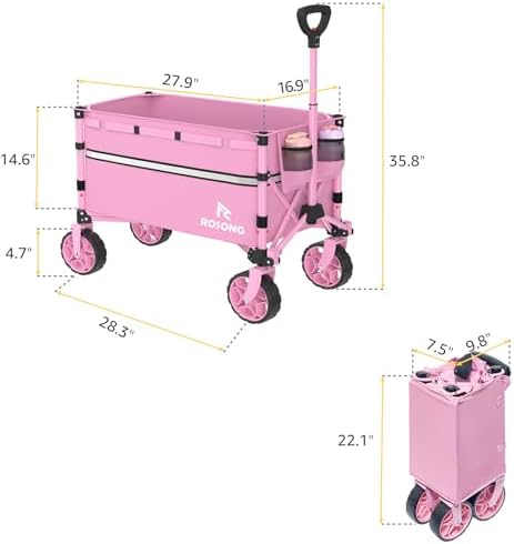 ROSONG Collapsible Wagon Cart with Wheels Foldable - Folding Utility Heavy Duty Wagons Carts for Grocery Sports Garden Shopping Camping Wheelbarrows (Pink, 120L) - Image 5