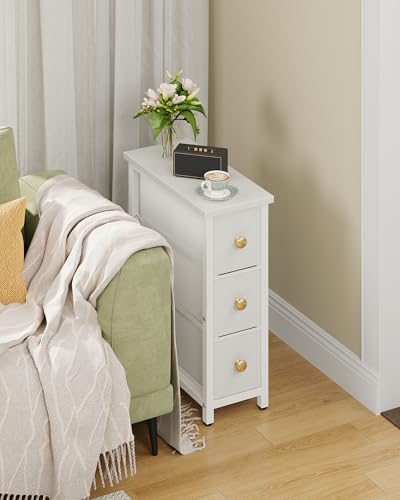 CHOEZON Narrow Side Table with 3 Fabric Drawers, Industrial Slim Bedside Table for Small Spaces, Bedroom, Living Room, Dormitory, White TBZ09WB - Image 6
