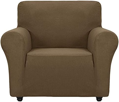 ZNSAYOTX Super Stretch Chair Slipcover Universal Sofa Chair Covers for Living Room Dogs Pet Furniture Protector Spandex Armchair Slipcovers with Anti Slip Foam Sticks (Brown, Chair) by ZNSAYOTX