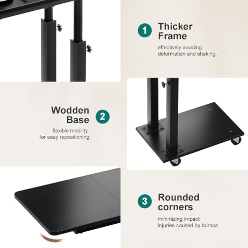 AOODA 22''W TV Tray Table with Wheels Adjustable Height, C Shaped End Tables Living Room, Rolling Couch Side Table with Storage for Sofa, Bed, Recliner (Pure Black) - Image 5