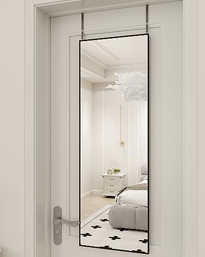 BEAUTYPEAK 14" x 48" Adjustable Height Over The Door Mirror, Black - Image 2