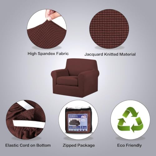 H.VERSAILTEX 2 Piece Couch Cover Stretch Stylish Chair Cover Furniture Cover/Protector Featuring Jacquard Textured Twill Fabric, High Spandex Slipcover Machine Washable (Chair, Burnt Brick) - Image 4