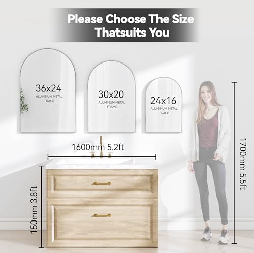 30x20 Bathroom Mirror Arch Wall Mounted/Against Aluminum Frame Silver - Image 5