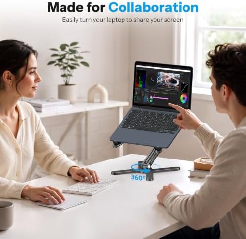 OMOTON LA10 360° Rotating Laptop Stand Riser Foldable for Desk, Black - Image 3
