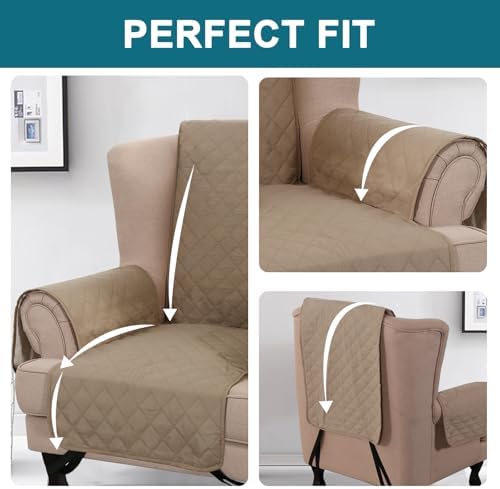 Turquoize 100% Waterproof Wing Chair Cover Wing Armchair Slipcovers, Taupe - Image 5