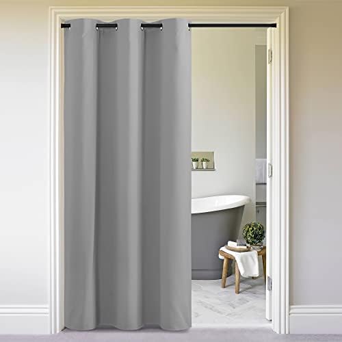 NICETOWN Faux Folding Accordion Doors, Front Door Curtains, Privacy Blackout Cloth Fabric, Living Room Bedroom Divider/Sliding Patio Decor Decoration (1 PCs, 9ft Tall x 5ft Wide, Silver Grey) by NICETOWN