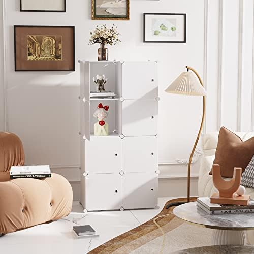 C&AHOME 8-Cube Storage Organizer with Door Cube Shelf Closet Cabinet Milky - Image 2