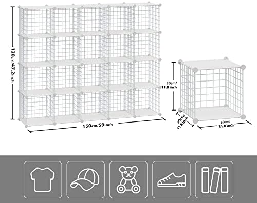 HUBSON Wire Cube Storage Organizer, Book/Toy/Craft/Potted Plants and petCloset Organizers and Storage Shelves, 20-Cube Freely Combinable Metal Grids Storage Shelf,White Plus Iron - Image 3