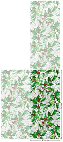 Christmas Window Film Christmas Green Window Clings DIY Glass Art Decoration Xmas Red Berry Designs Privacy Film Stained Glass Window Film Windows Sticker for Holiday Bedroom Door Decor - Image 4