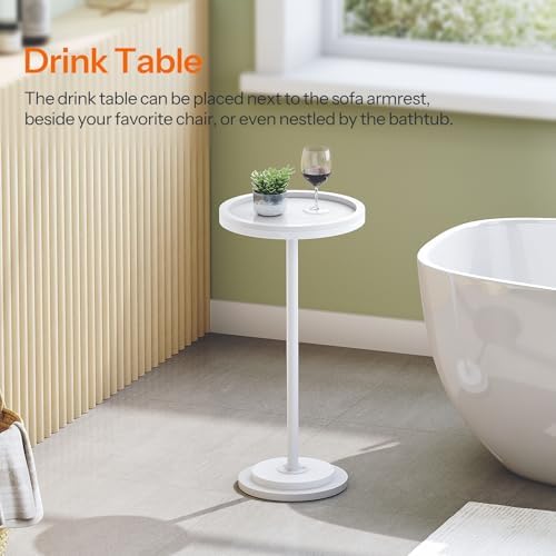 HOOBRO Small Round Side Table, Drink Table, Coffee Martini Table with Pedestal Accent for Small Spaces in Living Room, Bedroom, Sofa Couch, White WW168BZ01 - Image 5