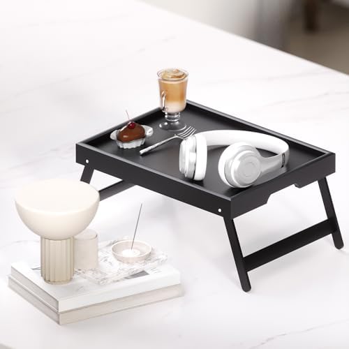 Fibogollo 2 Pack Bamboo Bed Tray Table with Folding Legs,Breakfast Trays,Serving Tray for Food and Snack,Laptop Trays for Working(Black) - Image 5