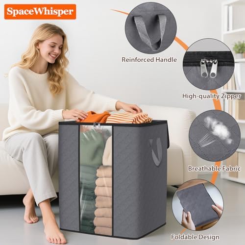 SpaceWhisper 6 Pack 100L Clothes Storage, Foldable Storage Bags, Grey - Image 3