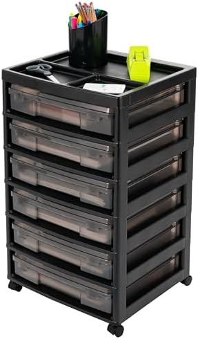IRIS USA Rolling Cart with Drawers |Made in USA| 6-Tier Cases - Black/Gray by IRISUSA