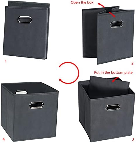 Yunkeeeper storage bins Cubes, Fabric Cube Organizer with Handle, Foldable Cube Bins for Cloth or Accessary Storage, 11x11x11, Set of 6, (Gray) - Image 5