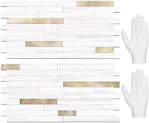 STICKGOO 20 Sheets Peel and Stick Backsplash Tile, Stick on Backsplash for Kitchen and Bathroom, Dolomite White Marble Look PVC Mixed Metal Gold Self Adhesive Wall Tiles by STICKGOO